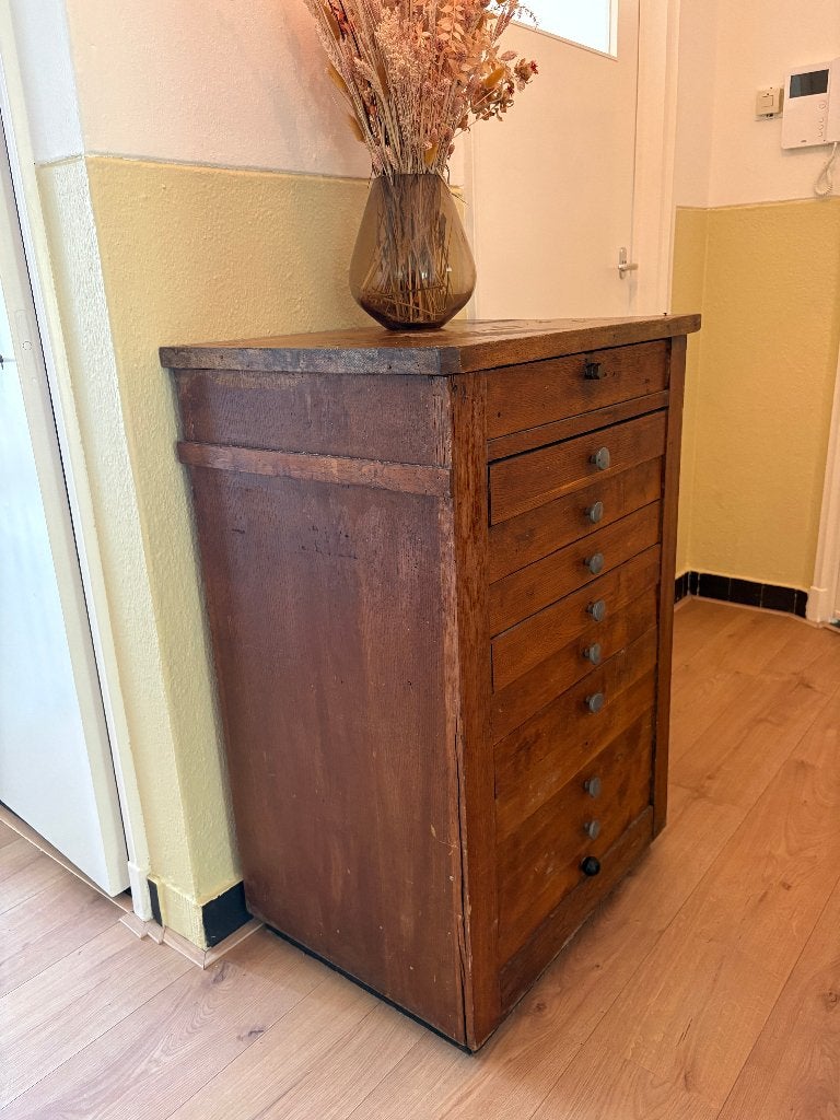 Oude antieke houten archiefkast/documentenkast ca. 1900-1930, Gebruikt, 50 tot 100 cm, Met lade(s), 25 tot 50 cm