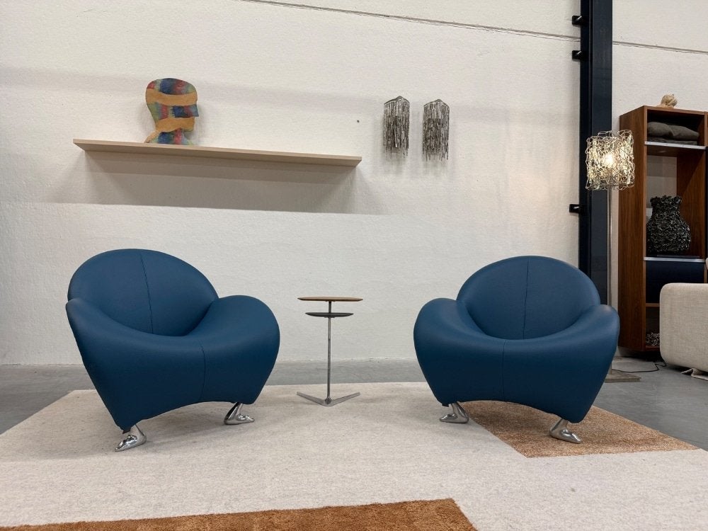 2 Nieuw Leolux Papageno fauteuil blauw leer design stoel, Huis en Inrichting, Leolux, Info@leolux.nl, Nieuw, Ophalen of Verzenden