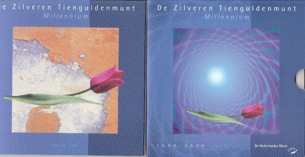 De zilveren tienguldenmunt - Millenium - 1999-2000 - FDC., Postzegels en Munten, Munten | Nederland, Ophalen of Verzenden, Koningin Juliana