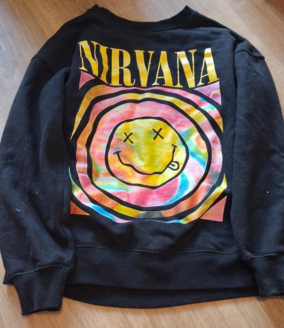 Nirvana Oversized Sweatshirt - Roze Swirl Smiley, Kleding | Dames, Ophalen of Verzenden, Zo goed als nieuw, Maat 36 (S), Roze