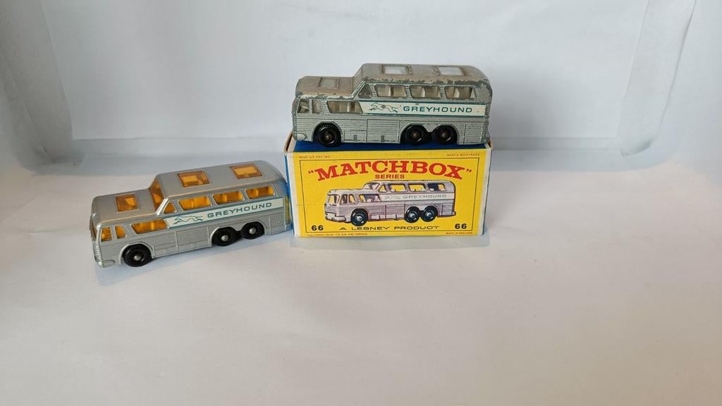Matchbox nr66 rare "CLEAR WINDOWS" Greyhound bus & E-box, Ophalen of Verzenden