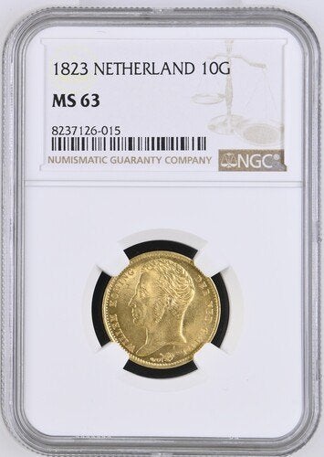 Zeldzame Gouden 10 Gulden Willem I - 1823 - NGC MS 63, Postzegels en Munten, Ophalen, Goud, Koning Willem I, Losse munt