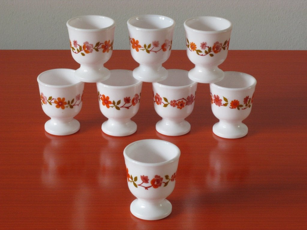 Set van 8 retro vintage Arcopal Scania eierdopjes, Overige merken, Overige typen, Vintage, Ophalen of Verzenden