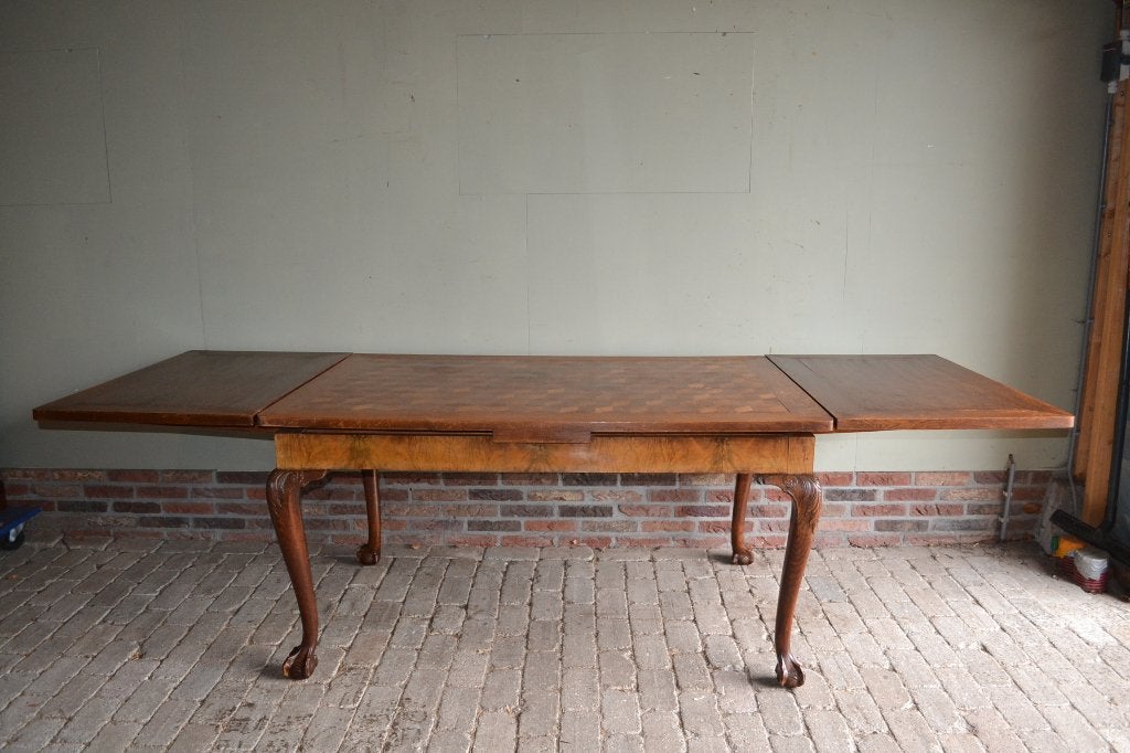 Prachtige antieke eiken / noten houten uitschuiftafel 273 cm