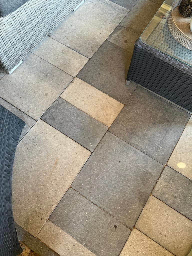 Gebruikte terrastegels, grijs/beige, diverse maten, Tuin en Terras, Ophalen, Gebruikt, 5 tot 10 m², Beton