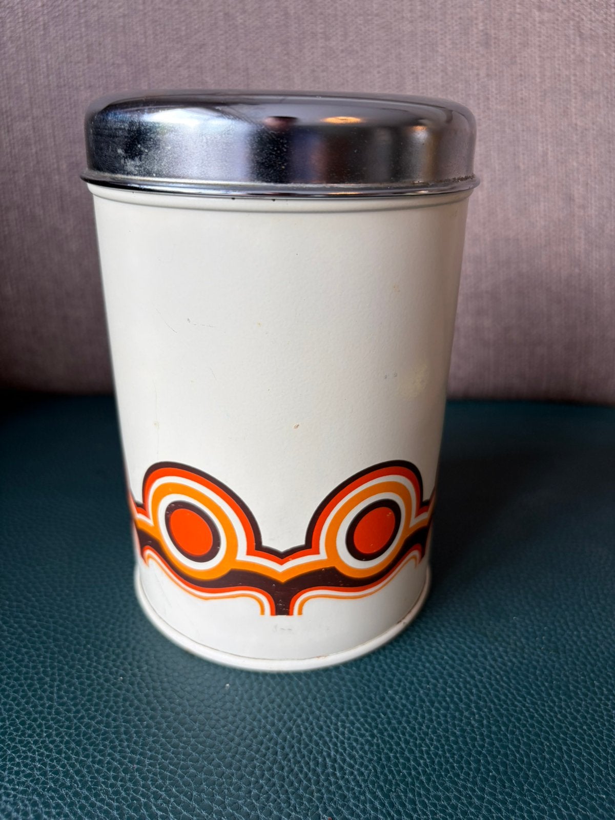 Vintage Brabantia blik beige met oranje seventies motief, Ophalen of Verzenden, Gebruikt, Overige, Overige merken