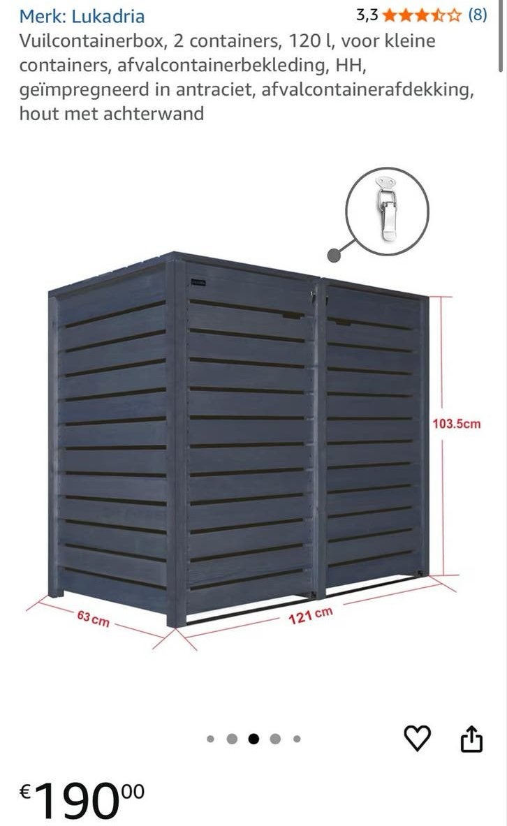 Lukadria Vuilcontainerbox 2x120L Antraciet Hout, Ophalen, Nieuw, Hout, Containerberging