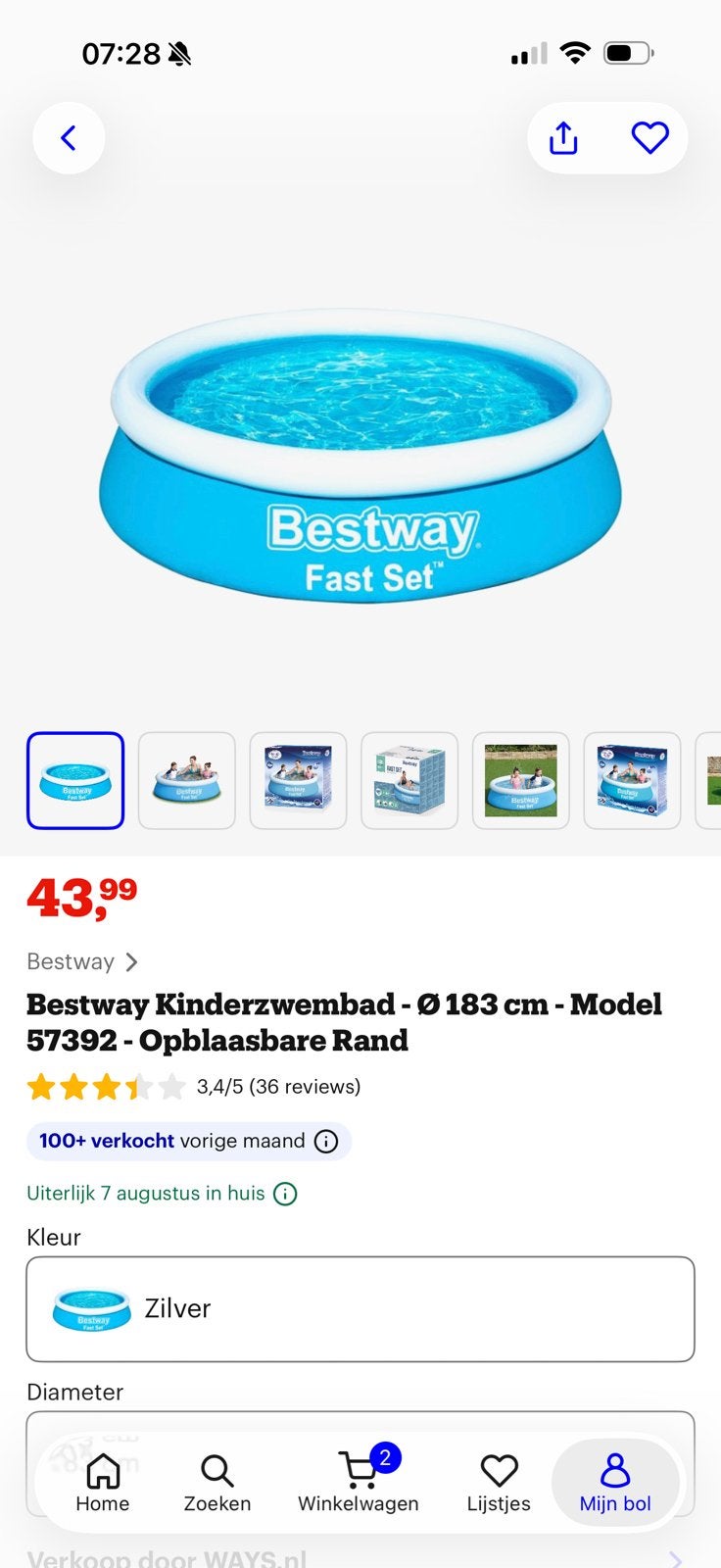 Zwembad nieuw in de doos 183, Ophalen, Minder dan 80 cm, Rond, Minder dan 200 cm