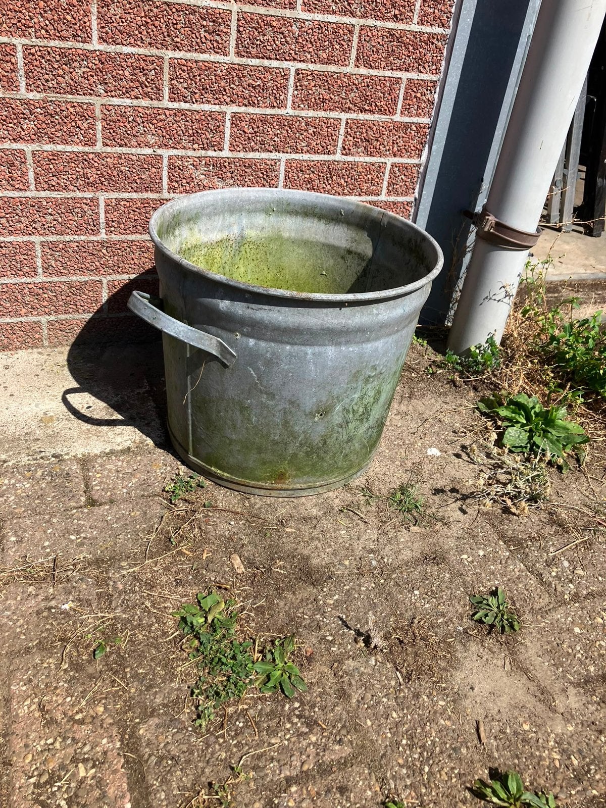Oude Zinken Emmer / Kuip - Decoratief, Ophalen, Gebruikt