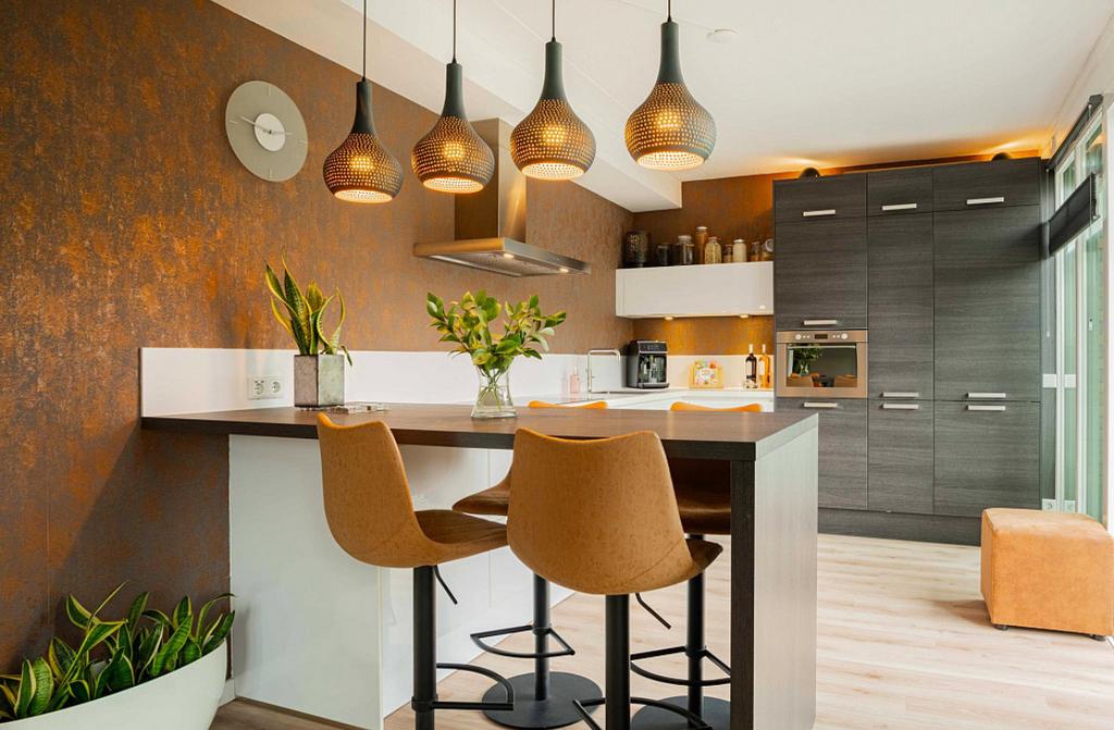 Bronskleurige Hanglamp 4 kelken - Modern Design, Ophalen, Zo goed als nieuw, Metaal, 50 tot 75 cm