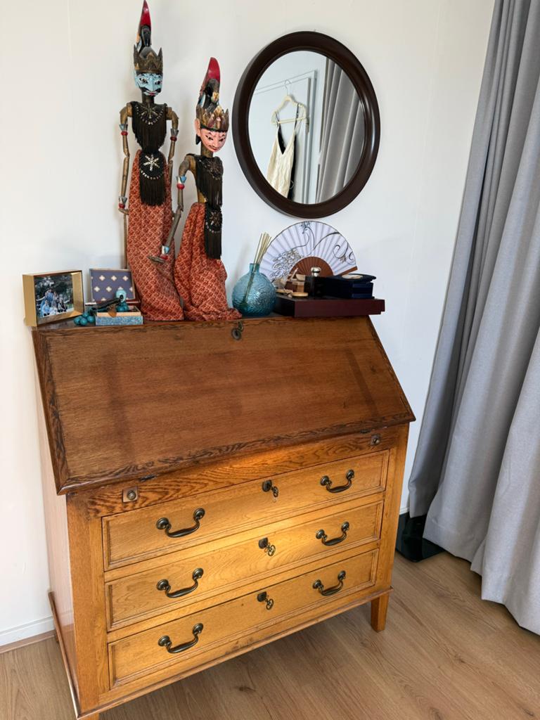 Antiek houten secretaire met lades/Vintage wooden secretary, Antiek en Kunst, Ophalen