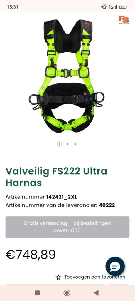 Fall safe FS222 Ultra Harnas - Valbeveiliging, Ophalen, Nieuw