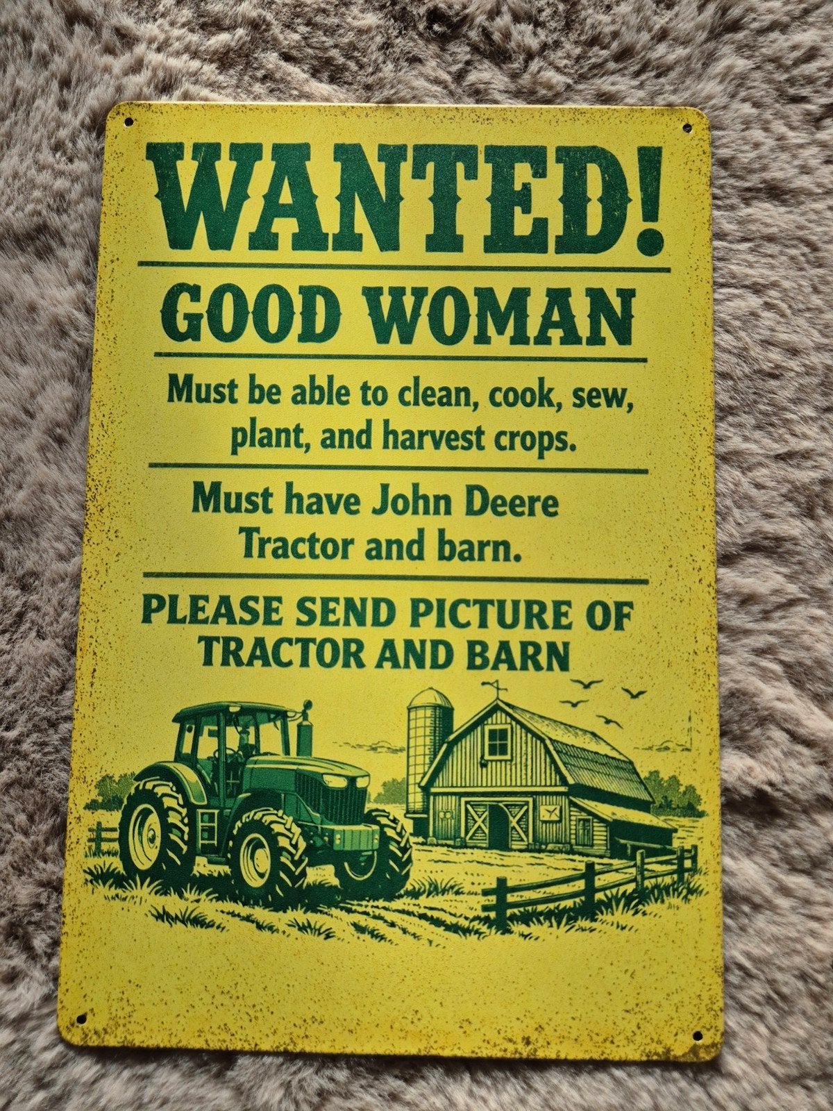 Wanted good woman John deere reclamebord, Verzamelen, Ophalen of Verzenden, Nieuw, Reclamebord