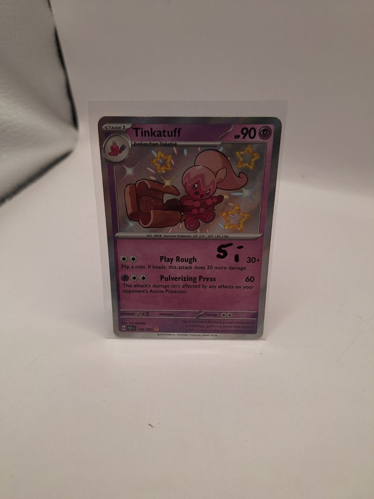Tinkatuff 166/091 Paldean Fates Pokémon Kaart PAF, Ophalen of Verzenden, Zo goed als nieuw, Losse kaart, Foil
