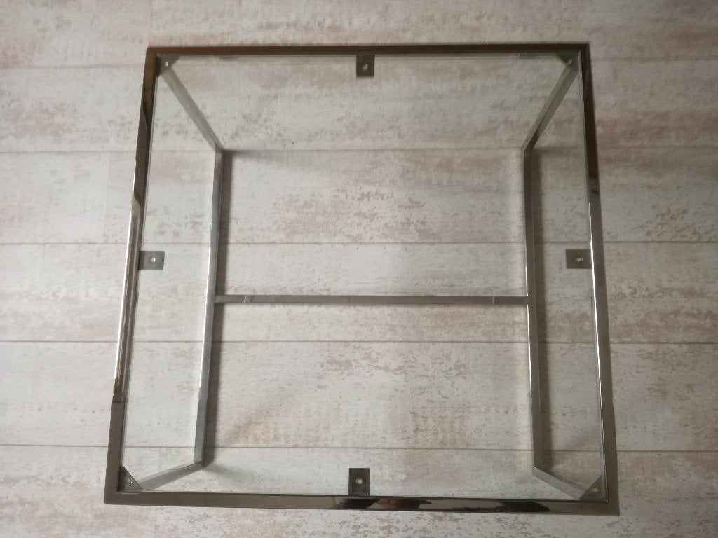 Glazen salontafel met metalen frame, Huis en Inrichting, Ophalen, Gebruikt, 50 tot 100 cm, Vierkant