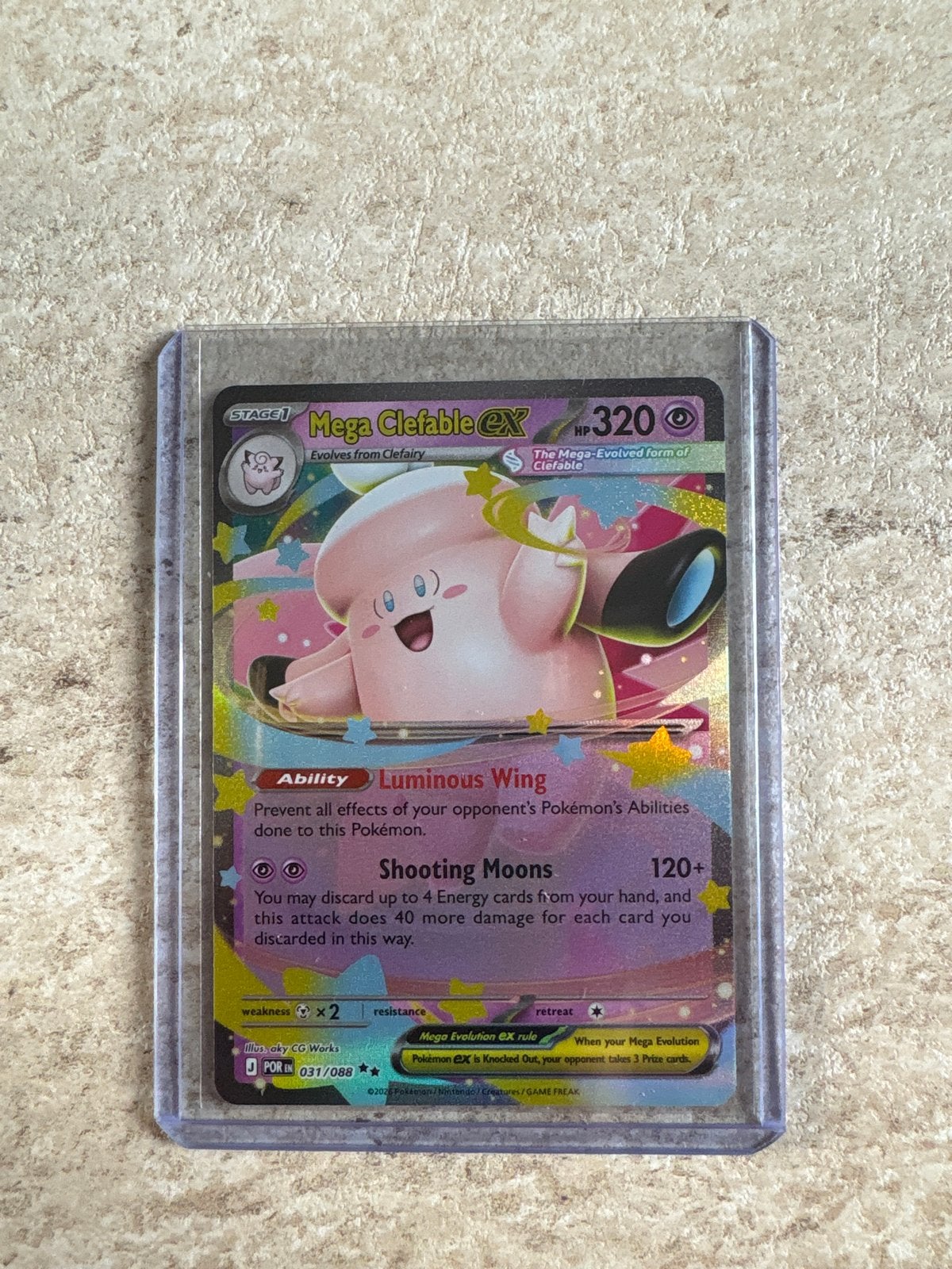 Mega Clefable EX Pokémon Kaart - Zeldzaam en Foil, Ophalen of Verzenden, Zo goed als nieuw, Losse kaart, Foil