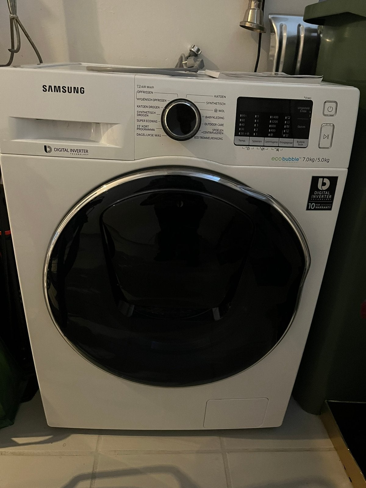 Wasdroogcombinatie Samsung eco bubble 7/5 kg, Witgoed en Apparatuur, Wasmachines, Ophalen, Zo goed als nieuw, Voorlader, Wolwasprogramma
