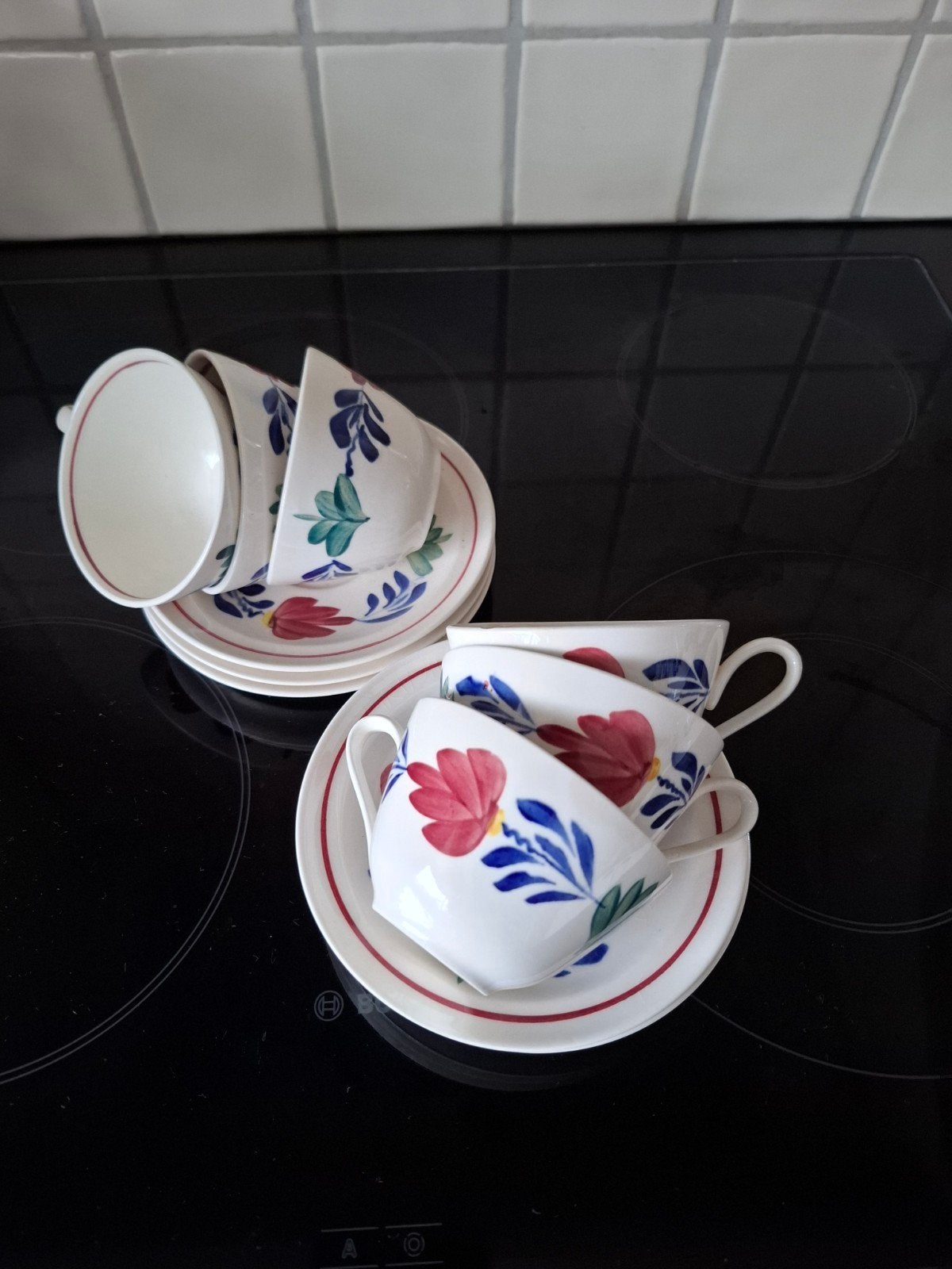 Boerenbont, p regout, 6 kop en schotels, Antiek en Kunst, Antiek | Servies los, Ophalen of Verzenden