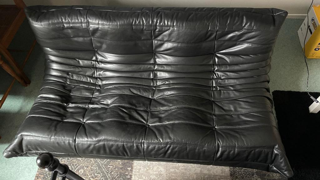 Togo Ligne Roset - zwart leer - 3-zits, Ophalen, Gebruikt, 100 tot 125 cm, 150 tot 200 cm
