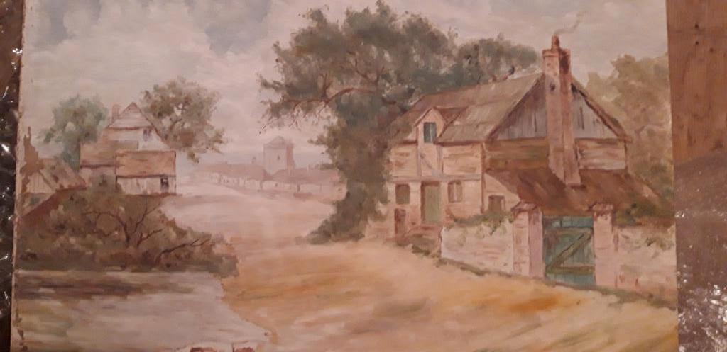 te koop apart schilderij Franse boeren hoeve, Antiek en Kunst, Ophalen of Verzenden