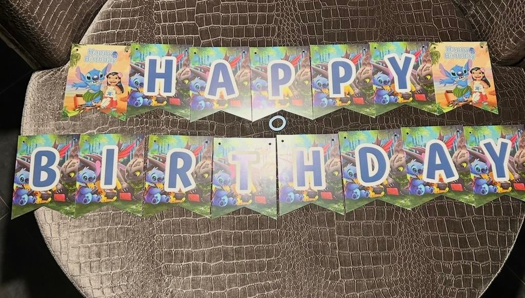 Stitch happy birthday banner/slinger Stitch thema versiering, Hobby en Vrije tijd, Feestartikelen, Ophalen of Verzenden, Nieuw