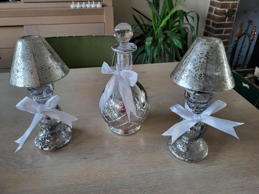 Zilverkleurige sfeerlichtjes met karaf, Ophalen of Verzenden