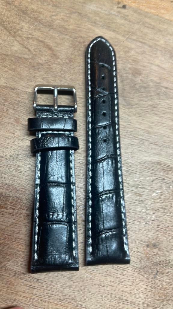 Horlogeband 20mm leer zwart Nieuw, Ophalen of Verzenden, Nieuw