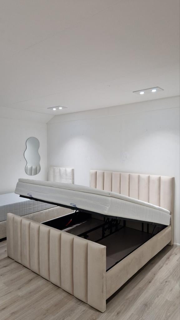 Opberg Boxspring Set 180x200 incl.Voetbord & Topper, Ophalen of Verzenden, 180 cm, Stof, Nieuw