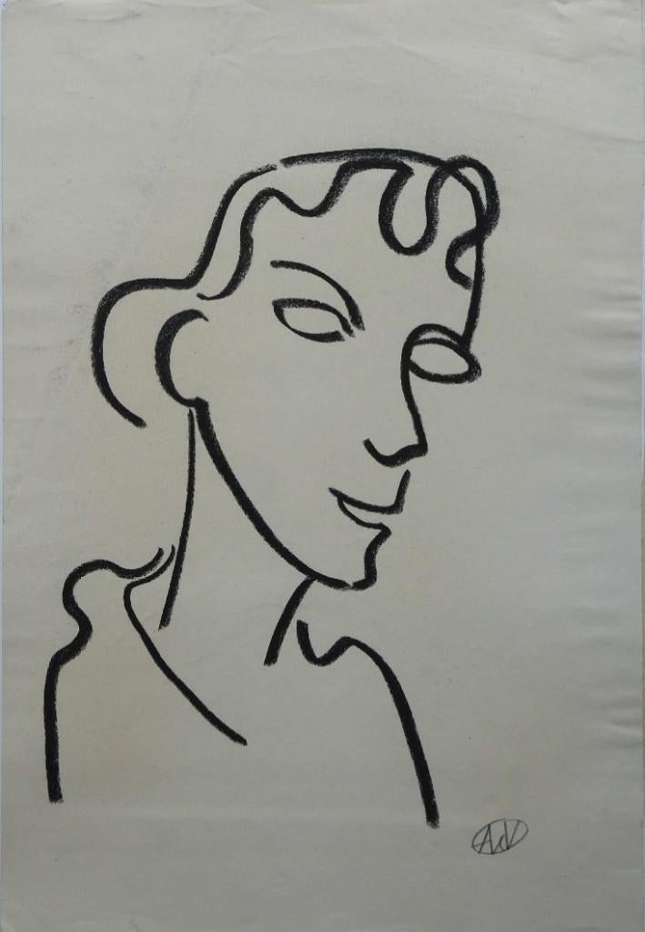 André van der Vossen krijttekening "Portret Jonge Vrouw", Antiek en Kunst, Ophalen