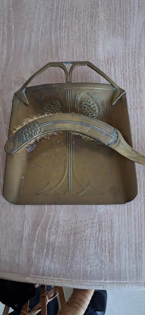 Antiek stoffer en blik van koper., Ophalen of Verzenden