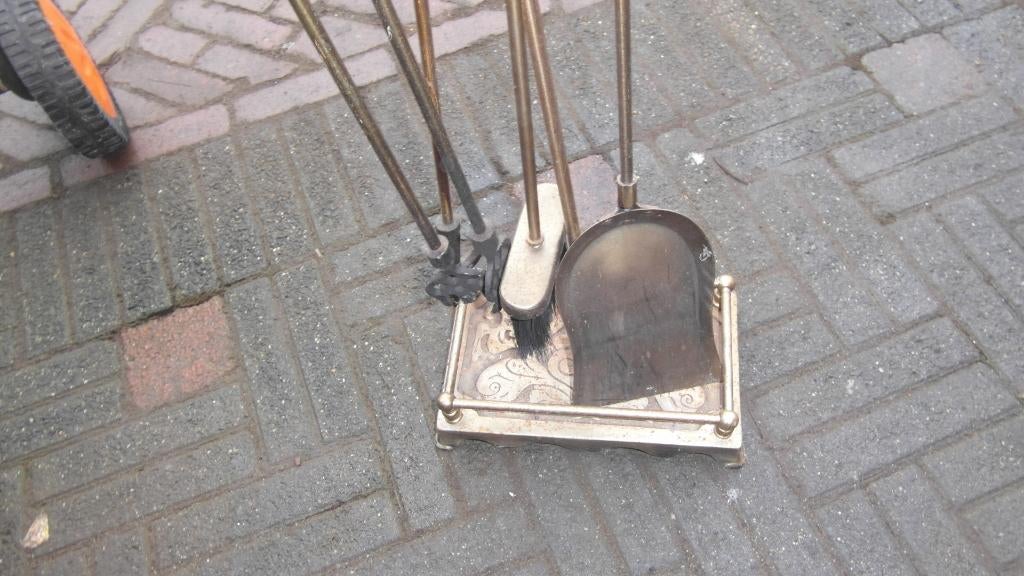 messing 4delig haardstel, Huis en Inrichting, Haarden, Ophalen of Verzenden, Zo goed als nieuw, Vrijstaande haard, Houthaard