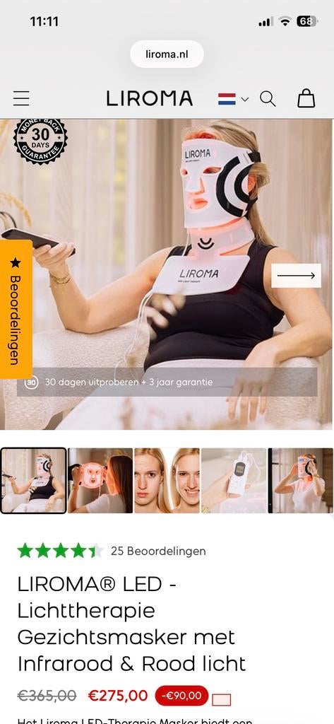 Liroma LED Lichttherapie Masker - Nieuw!, Ophalen of Verzenden, Nieuw, Gehele gezicht, Verzorging