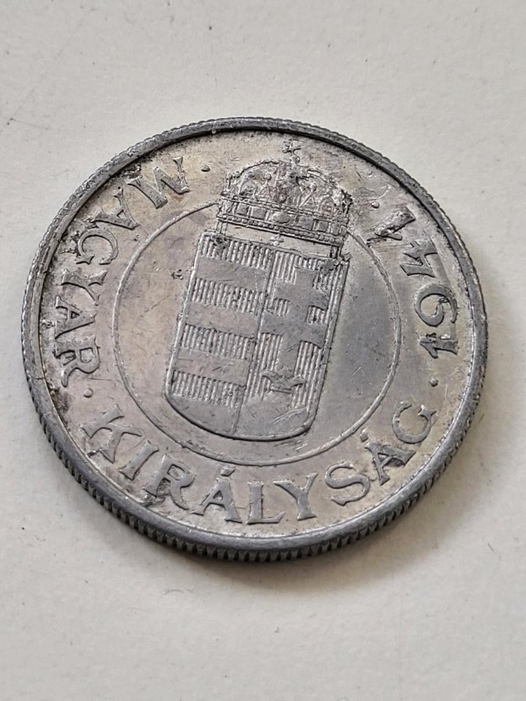 Munt Hongarije 2 Pengő 1941 aluminium oorlogsgeld, Ophalen of Verzenden, Hongarije, Losse munt