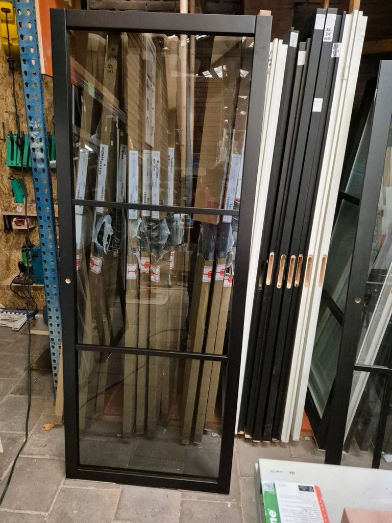 83x211,5cm binnendeur stomp Staal look zwart rook glas SL8, Ophalen, 80 tot 100 cm, ., Binnendeur