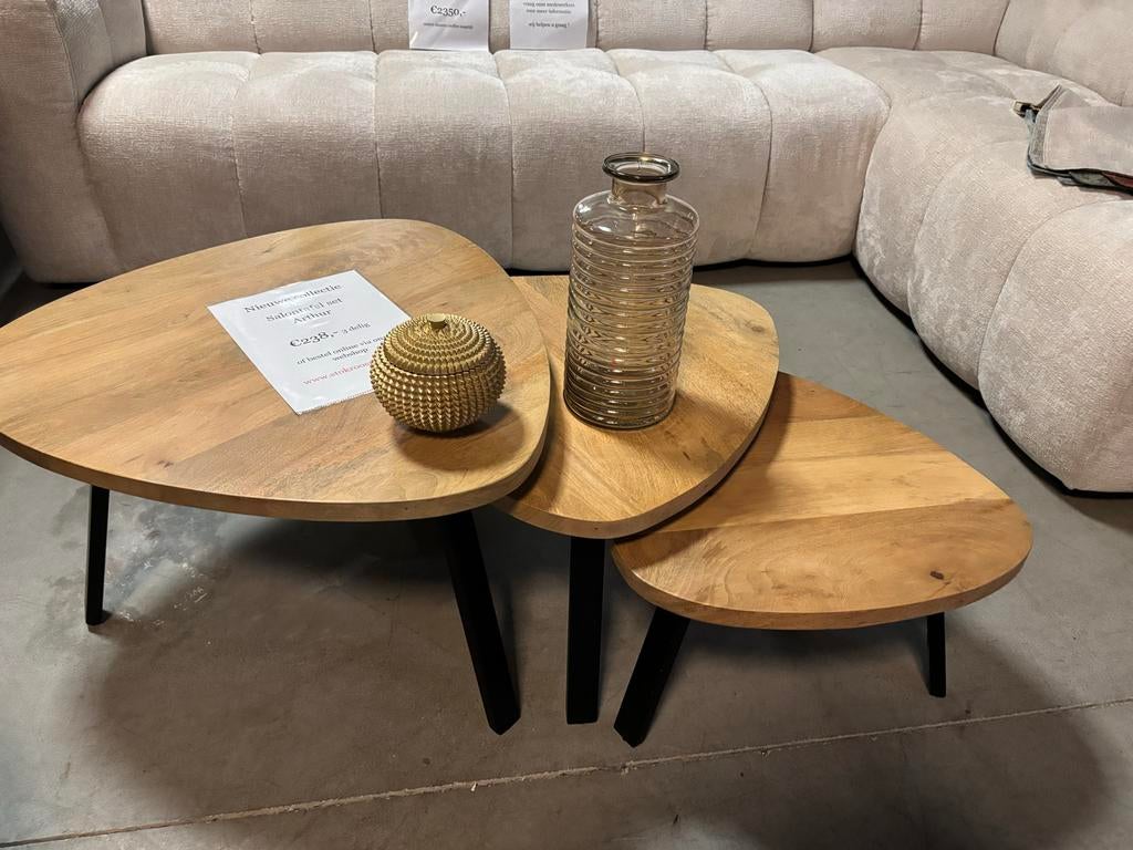 Salontafel set 3 delig mangohout, 50 tot 100 cm, Verzenden, Nieuw, Overige vormen