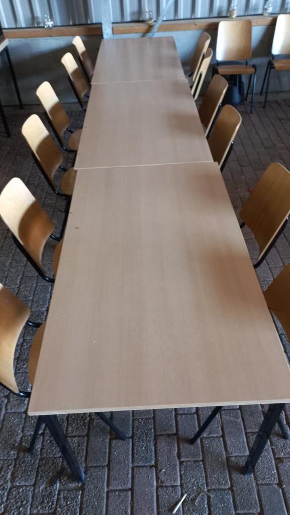Houten kantinestoelen te koop + kantinetafels, Zakelijke goederen, Ophalen, Gebruikt