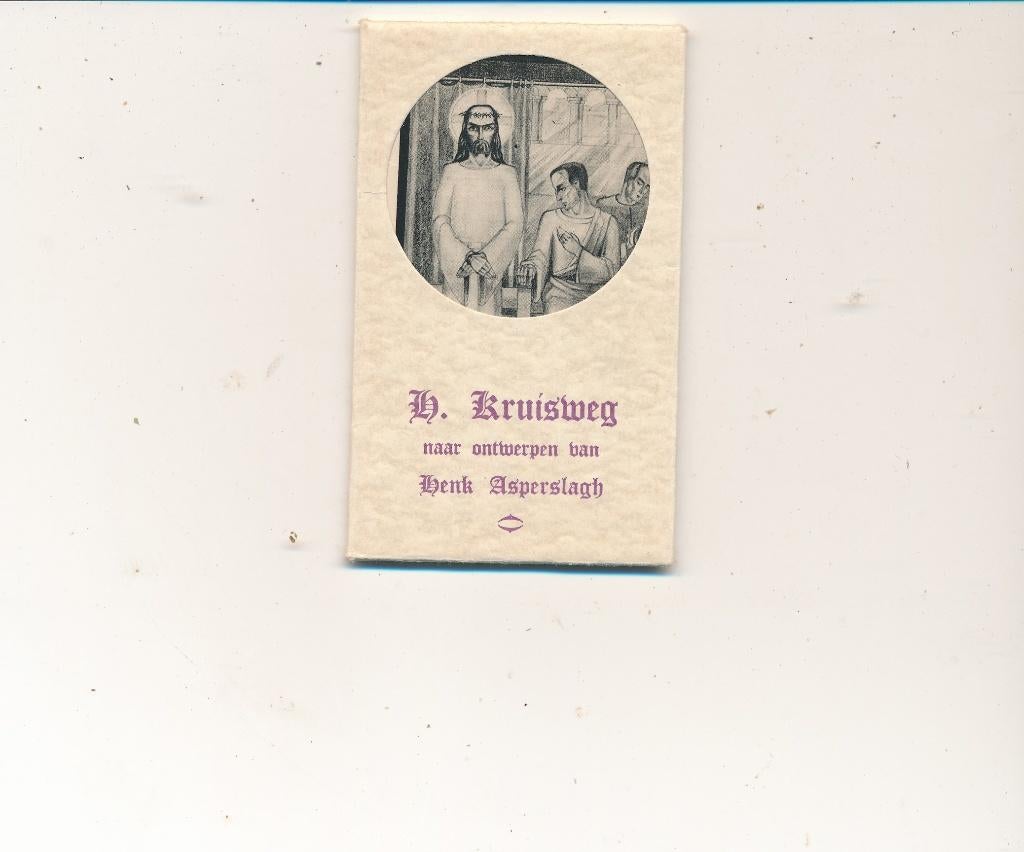 14 Mooie prentjes in omslag H. Kruisweg van Henk Asperslagh, Verzamelen, Religie, Zo goed als nieuw, Christendom | Katholiek, Kaart of Prent