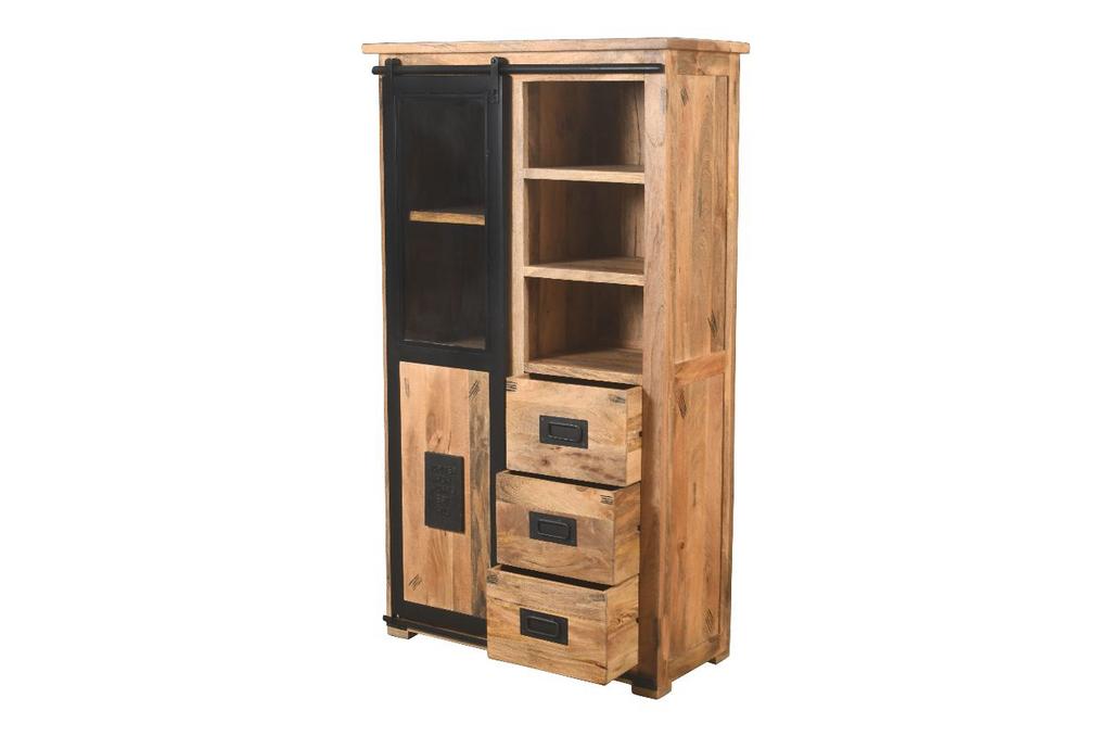 Wanskast Works met schuifdeur industrieel mangohout, Info@mokana.nl, Nieuw, Mokana, 25 tot 50 cm