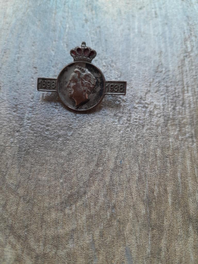 Vintage Koningin Wilhelmina Speldje 1898-1938, Ophalen of Verzenden, Gebruikt, Overige onderwerpen, Speldje of Pin