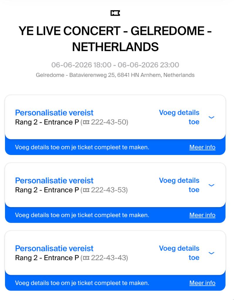 Kanye West tickets GelreDome (3x) The Netherlands, Arnhem, Tickets en Kaartjes, Evenementen en Festivals, Drie personen of meer