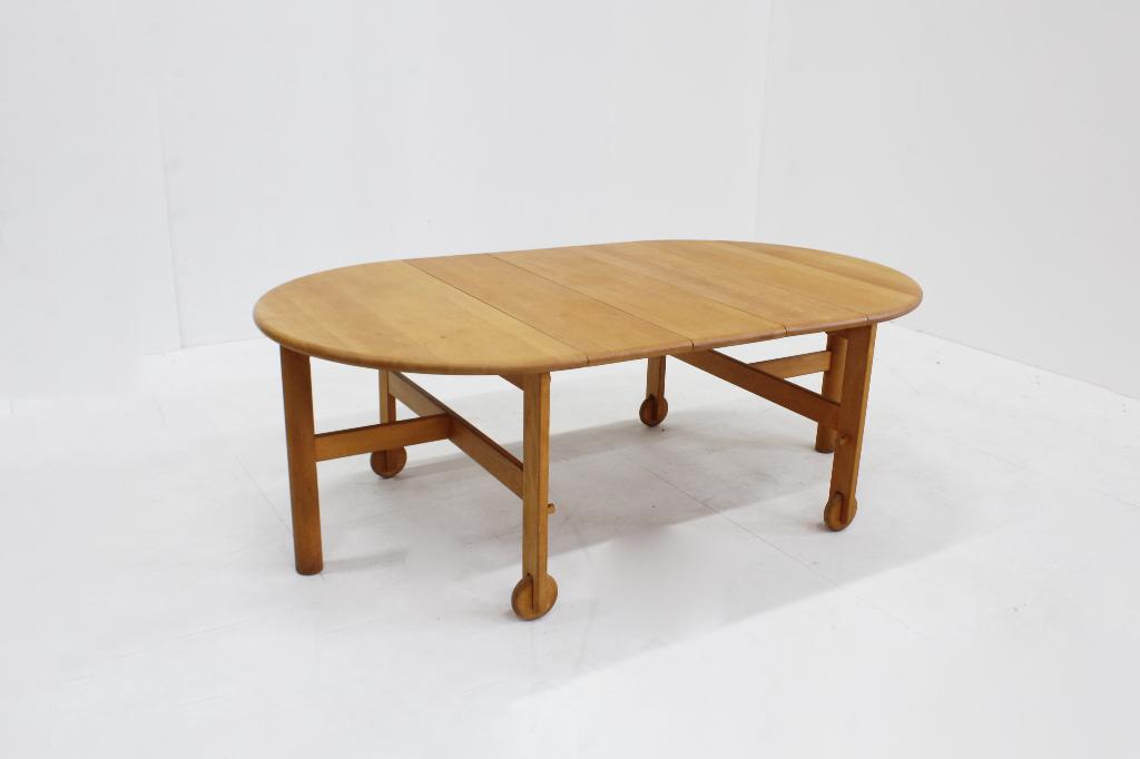 Vintage ronde uitschuifbare eettafel van massief beuken hout, Ophalen, Gebruikt, Vijf personen of meer, Overige houtsoorten