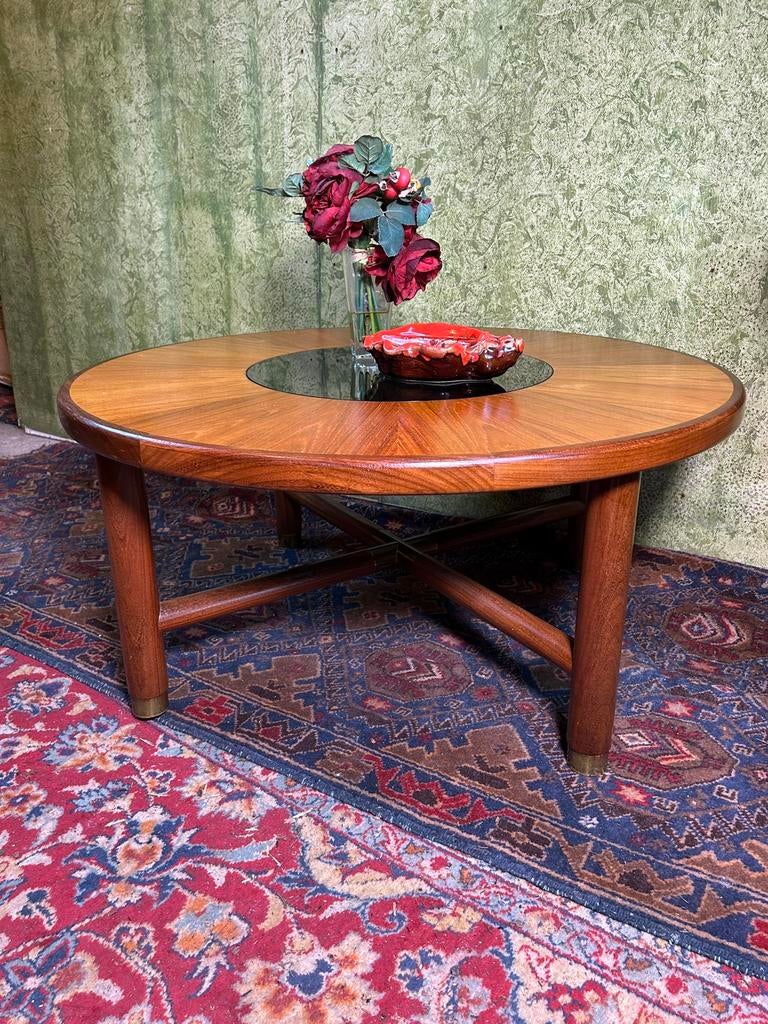 Gratis bezorging! Mid century retro vintage teak salontafel, Gebruikt, 50 tot 100 cm, Glas, Minder dan 50 cm