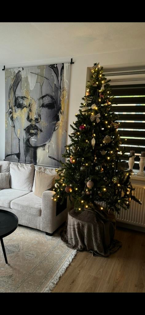 Kerstboom 2.10m incl lichtjes, Ophalen, Gebruikt