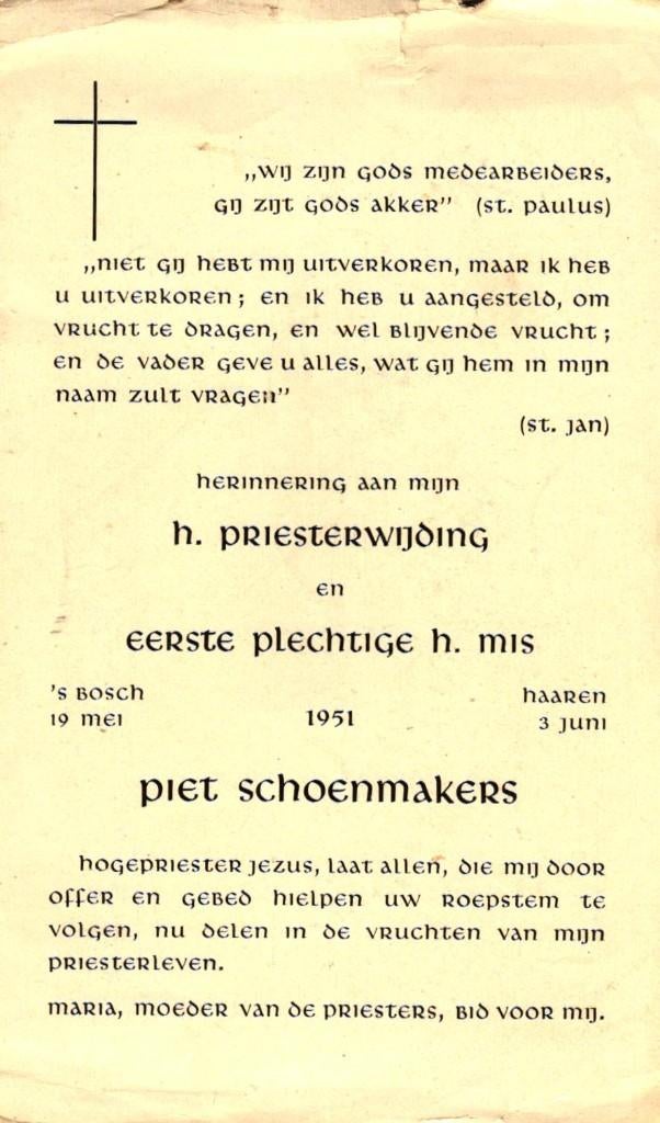Schoenmakers Piet 's-Bosch 1951 Haaren, Ophalen of Verzenden