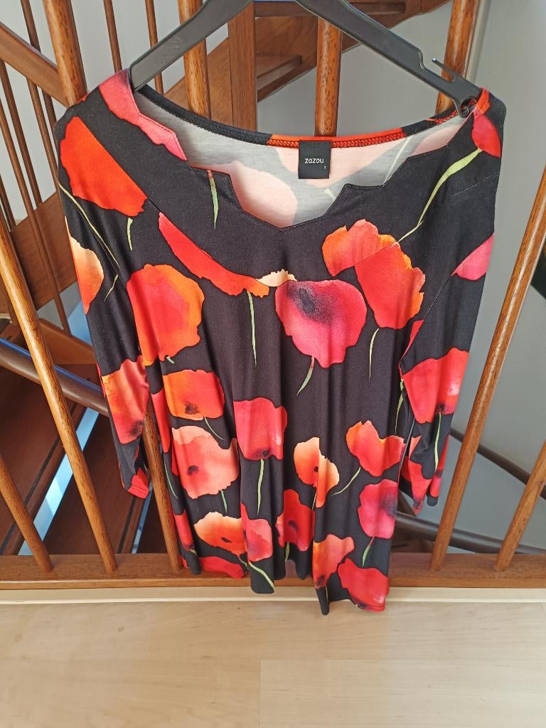 Shirt Zazou met klaprozen, Kleding | Dames, Blouses en Tunieken, Nieuw, Maat 46/48 (XL) of groter, Verzenden
