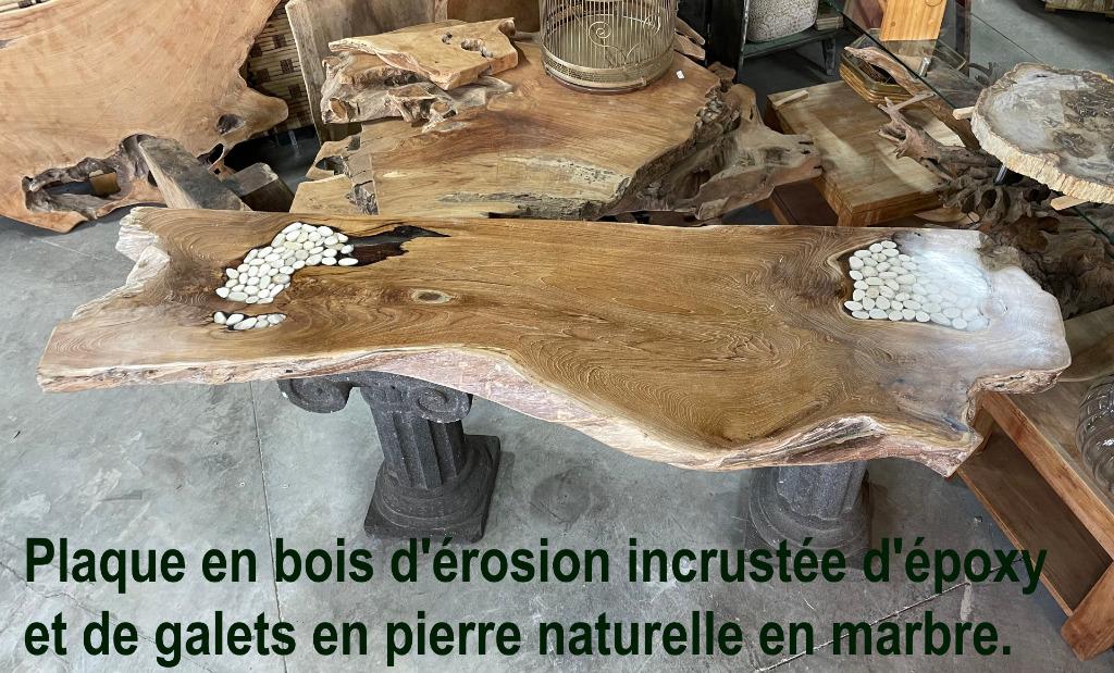 Oud erosie wortelhout ingelegd met epoxy en pebbles natuurst, Huis en Inrichting, Ophalen, JPpol Trading, Oordeelsestraat 58 5111PL Baarle Nassau
