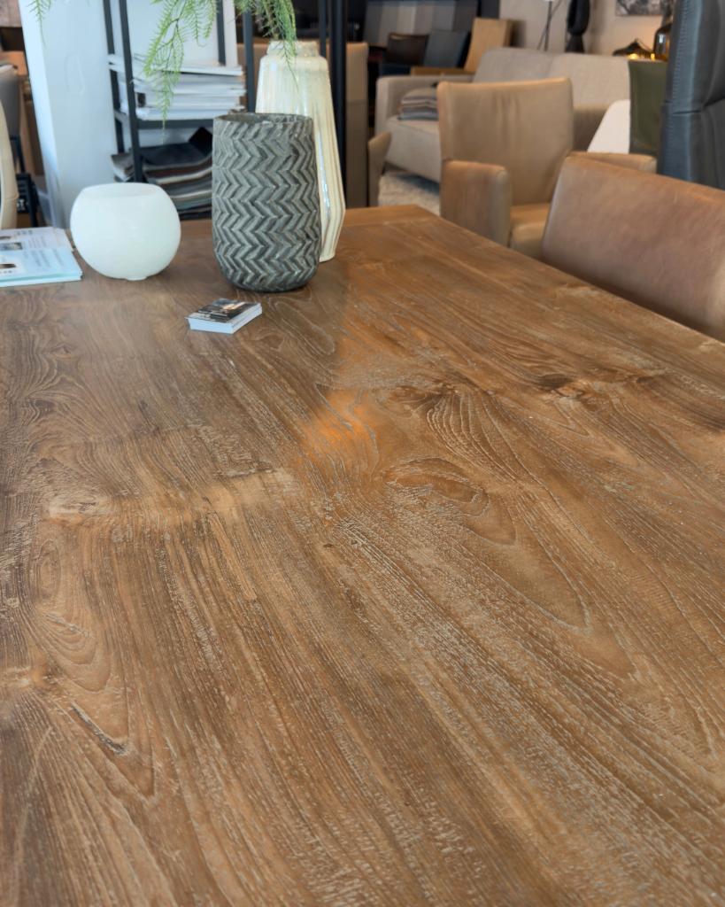 Eettafel stalen frame 160x90 cm | Woonloods, Teakhout, Nieuw, 150 tot 200 cm, Rechthoekig