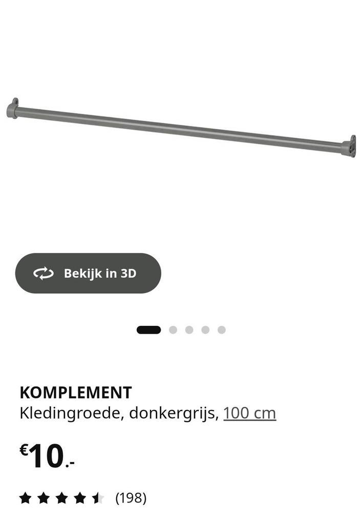 IKEA KOMPLEMENT Kledingroede en Fijnraadmand GRATIS, Ophalen, Met plank(en), 100 tot 150 cm, Zo goed als nieuw