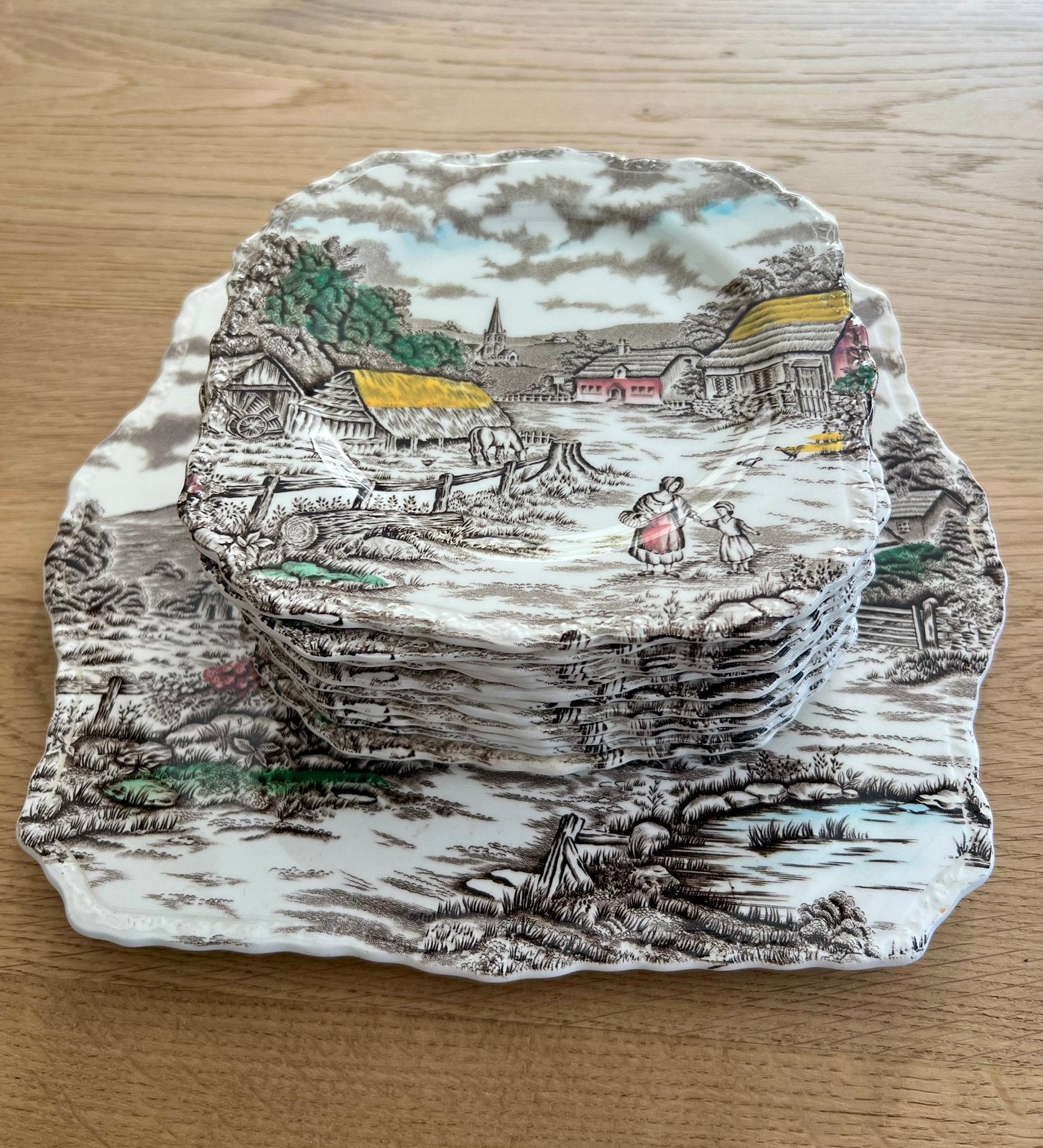 Myott Staffordshire Gebakstel, 13-delig, handgegraveerd, Antiek en Kunst, Ophalen of Verzenden
