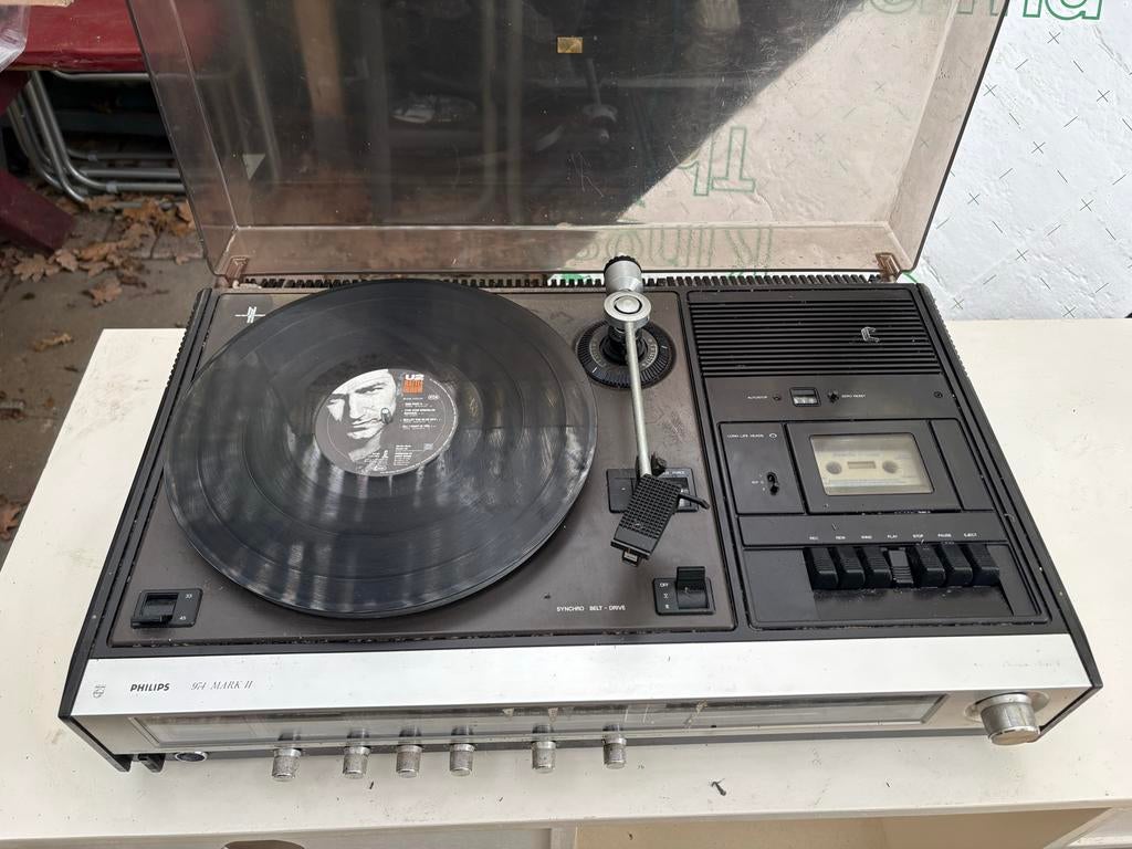 Vintage Philips platenspeler / cassettespeler, Audio, Tv en Foto, Platenspelers, Ophalen, Gebruikt, Platenspeler, Philips